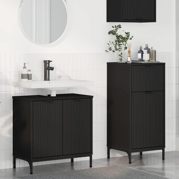 vidaXL Ensemble de mobilier de salle de bain avec tiroir 2 pcs Noir