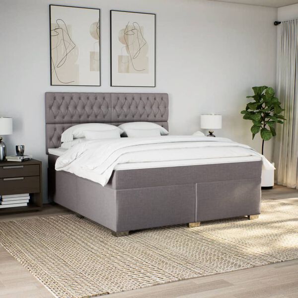 vidaXL Sommier &agrave; lattes de lit avec matelas Taupe 180x200 cm Tissu