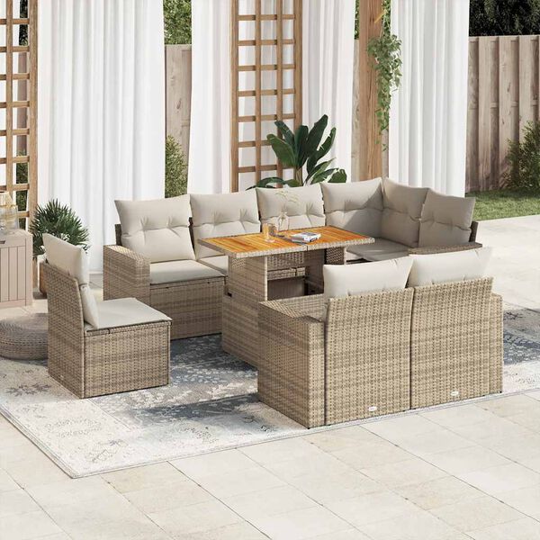 vidaXL Salon de jardin avec coussins 9 pcs beige r&eacute;sine tress&eacute;e