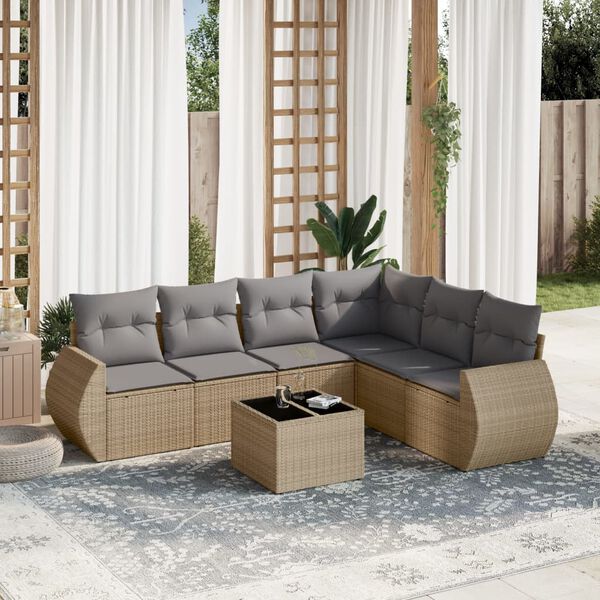 vidaXL Salon de jardin avec coussins 7 pcs beige r&eacute;sine tress&eacute;e