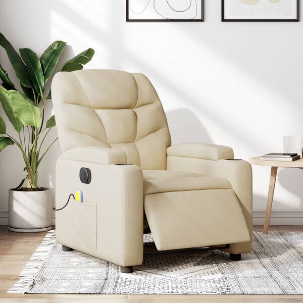 vidaXL Fauteuil inclinable de massage &eacute;lectrique cr&egrave;me tissu
