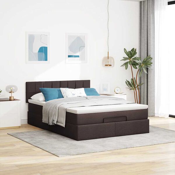 VidaXL Cadre de lit ottoman avec matelas marron fonc&eacute; 140x200 cm tissu