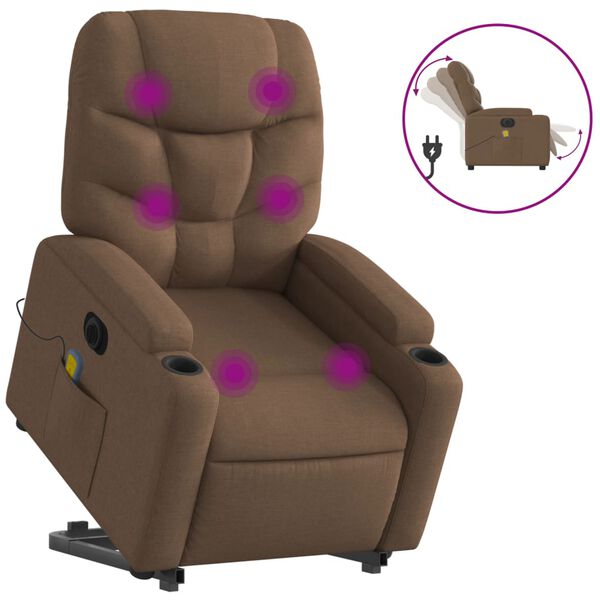 vidaXL Fauteuil inclinable de massage &eacute;lectrique Marron Tissu