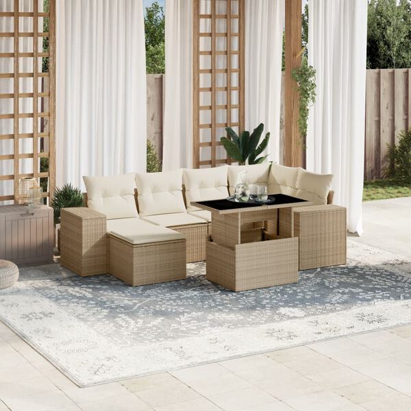 vidaXL Salon de jardin avec coussins 7 pcs beige r&eacute;sine tress&eacute;e