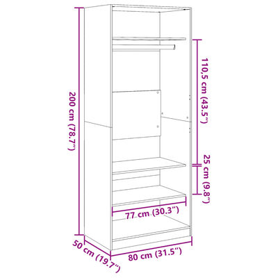 vidaXL Garde-robe chêne fumé 80x50x200 cm bois d'ingénierie