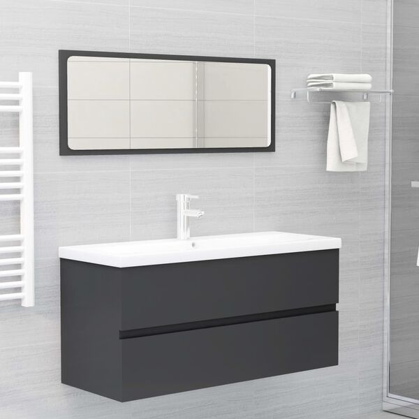vidaXL Ensemble de meubles de salle de bain Gris Agglom&eacute;r&eacute;