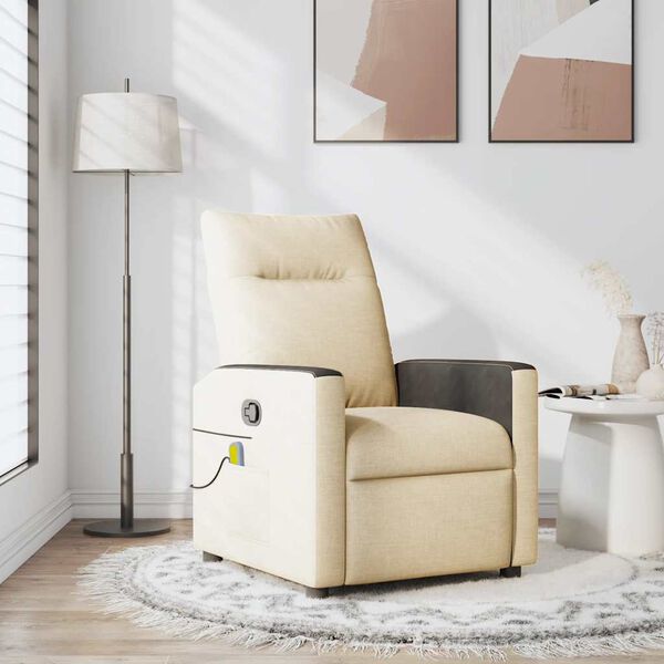 vidaXL Fauteuil de massage inclinable Cr&egrave;me Tissu