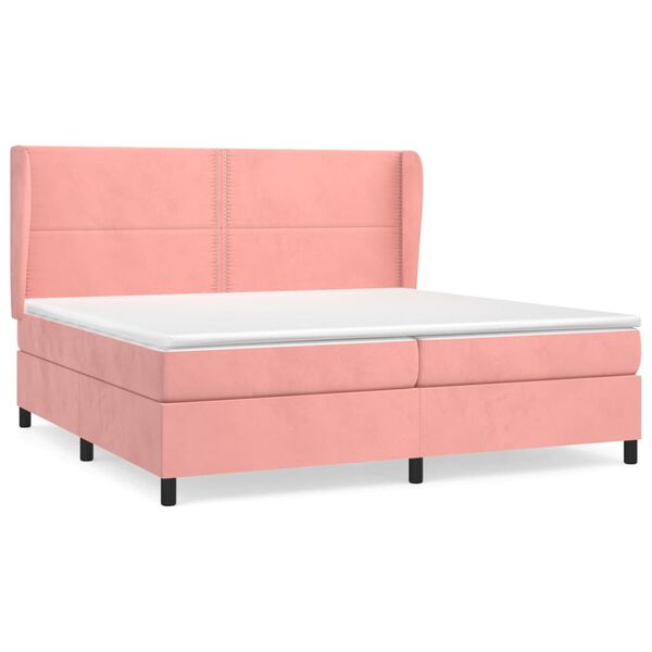 vidaXL Sommier &agrave; lattes de lit avec matelas Rose 200x200 cm Velours