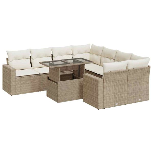 vidaXL Salon de jardin avec coussins 9 pcs beige r&eacute;sine tress&eacute;e