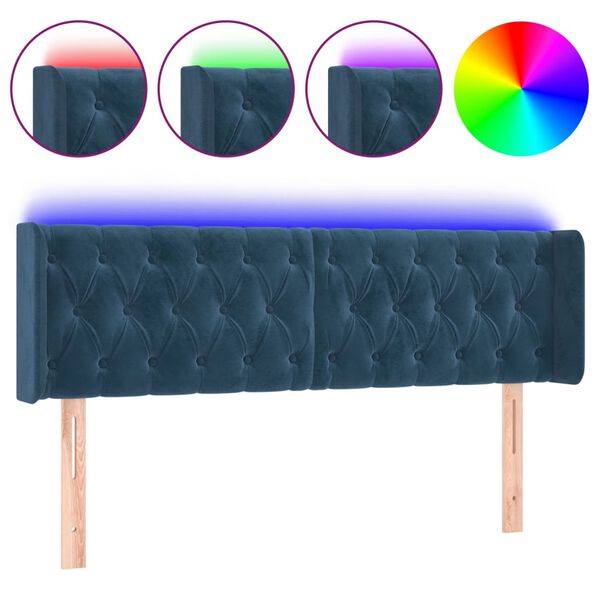 vidaXL T&ecirc;te de lit &agrave; LED Bleu fonc&eacute; 163x16x78/88 cm Velours
