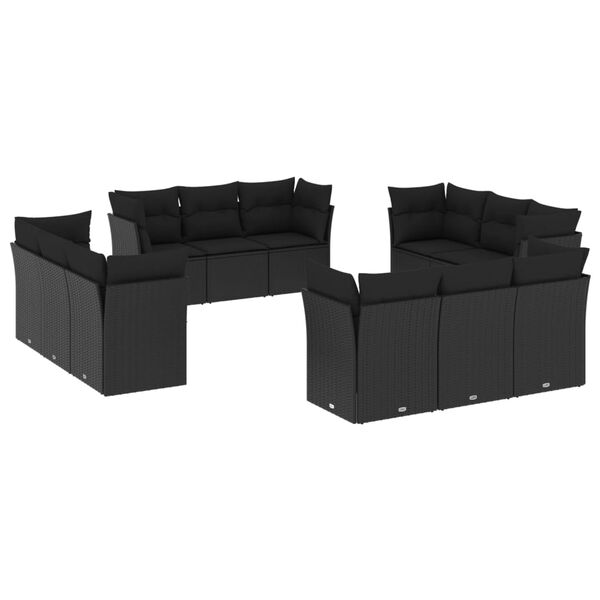 vidaXL Salon de jardin 12 pcs avec coussins noir r&eacute;sine tress&eacute;e