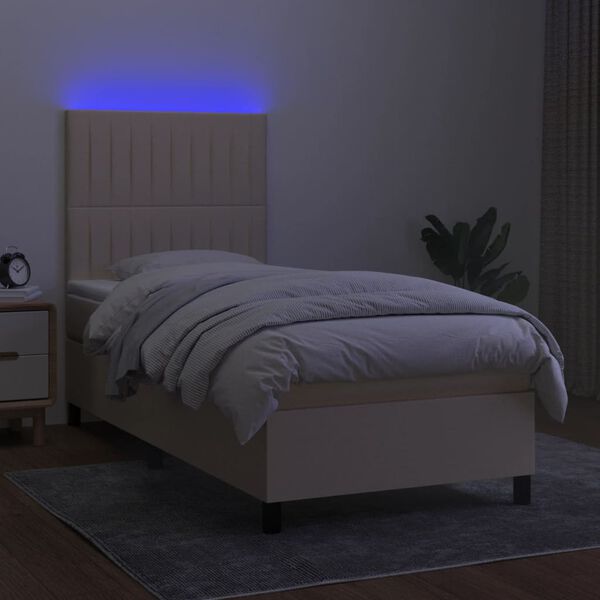 vidaXL Sommier &agrave; lattes de lit et matelas et LED Cr&egrave;me 80x200cm Tissu