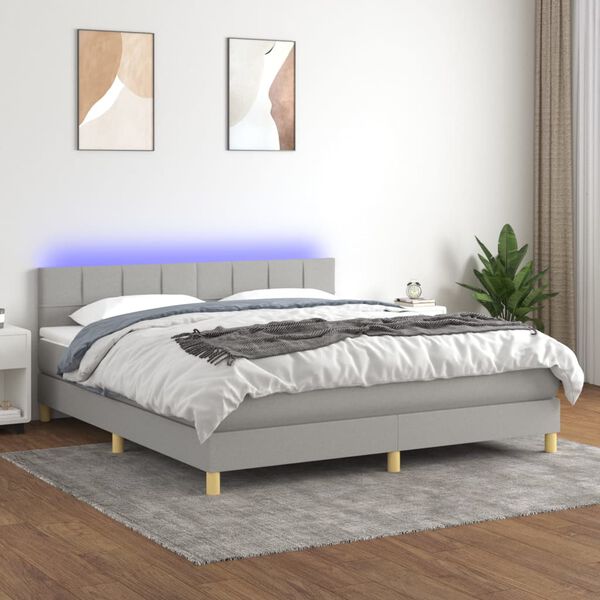 vidaXL Sommier &agrave; lattes de lit matelas LED Gris clair 160x200 cm Tissu