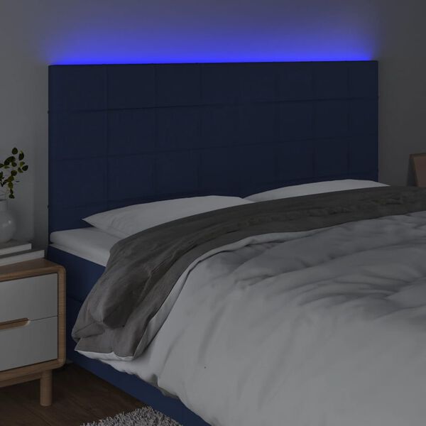 vidaXL T&ecirc;te de lit &agrave; LED Bleu 160x5x118/128 cm Tissu