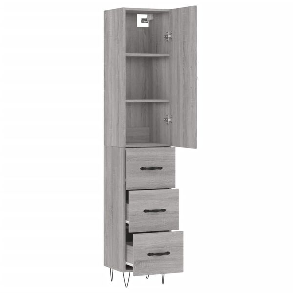 vidaXL Buffet haut Sonoma gris 34,5x34x180 cm Bois d'ing&eacute;nierie