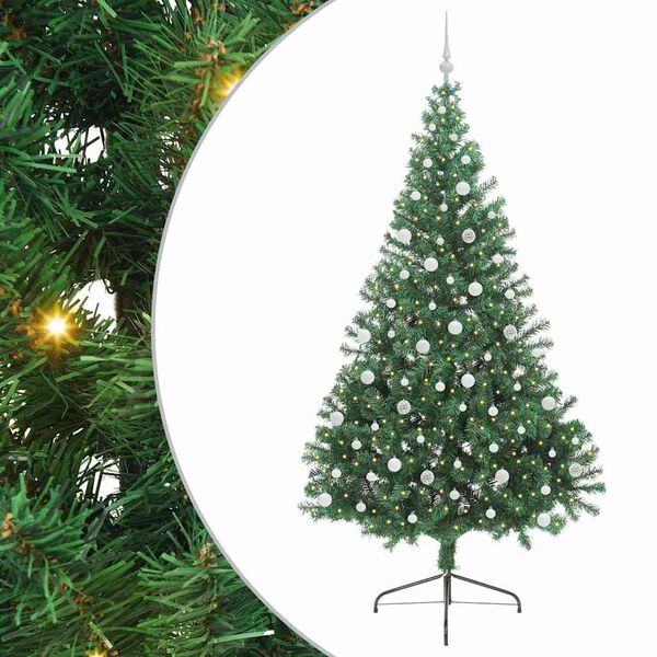 vidaXL Sapin de No&euml;l artificiel pr&eacute;-&eacute;clair&eacute; Vert 240 cm PVC