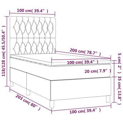 vidaXL Sommier à lattes de lit avec matelas Gris foncé 100x200 cm