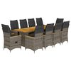 vidaXL Ensemble de bistro de jardin 11 pcs coussins gris poly rotin