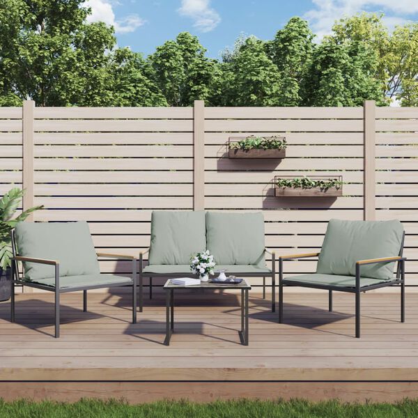 vidaXL Salon de jardin avec coussins 3 pcs anthracite acier