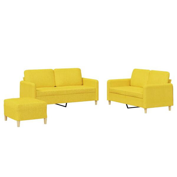 vidaXL Ensemble de canap&eacute;s 3 pcs avec coussins Jaune clair Tissu