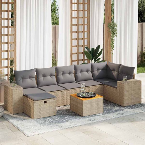 vidaXL Salon de jardin avec coussins 8 pcs beige r&eacute;sine tress&eacute;e