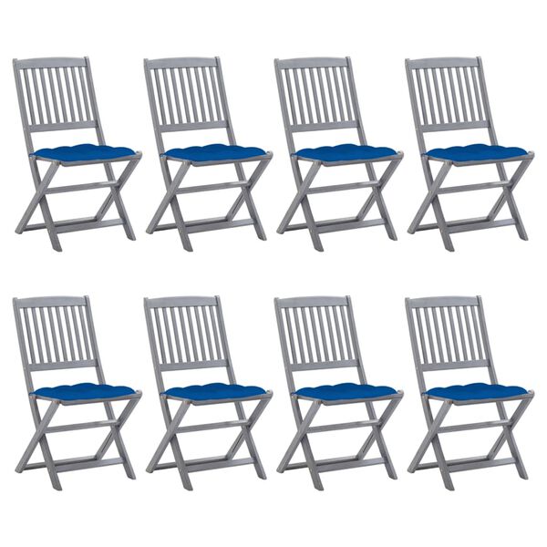 vidaXL Chaises pliables d'ext&eacute;rieur lot de 8 et coussins Bois d'acacia