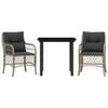vidaXL Ensemble de bistro 3 pcs et coussins gris clair r&eacute;sine tress&eacute;e
