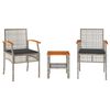 vidaXL Ensemble de bistro 3 pcs et coussins gris r&eacute;sine tress&eacute;e acacia