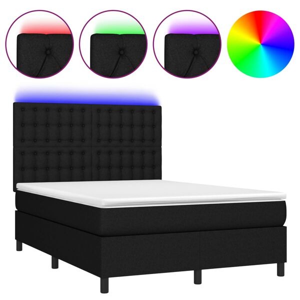 vidaXL Sommier &agrave; lattes de lit et matelas et LED Noir 140x200 cm Tissu