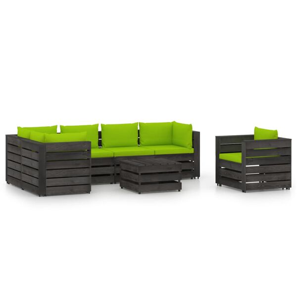 vidaXL Salon de jardin 7 pcs avec coussins Bois impr&eacute;gn&eacute; de gris