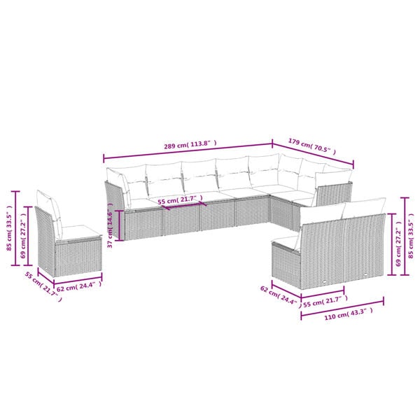 vidaXL Salon de jardin 10 pcs avec coussins noir r&eacute;sine tress&eacute;e