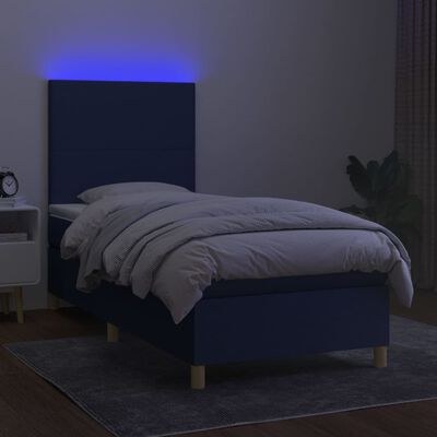 vidaXL Sommier à lattes de lit et matelas et LED Bleu 100x200 cm Tissu