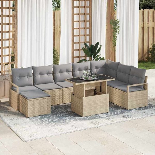 vidaXL Ensemble de canap&eacute; de jardin 9 pcs beige et gris clair