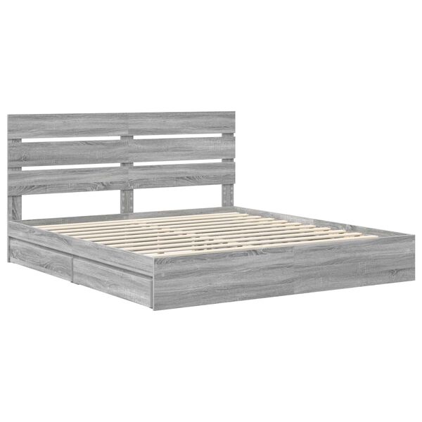 vidaXL Lit de Rangement Gris Sonoma 200 x 200 cm Bois d'ing&eacute;nierie