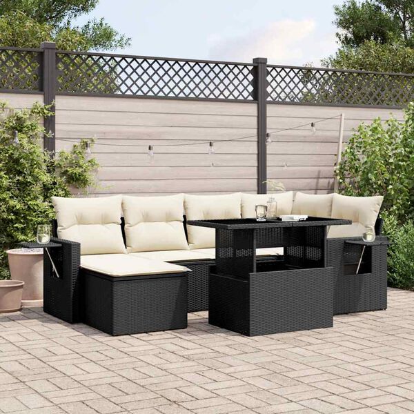 vidaXL Salon de jardin 7 pcs avec coussins noir r&eacute;sine tress&eacute;e