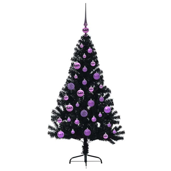 vidaXL Sapin de No&euml;l artificiel pr&eacute;-&eacute;clair&eacute; Noir 120 cm PVC