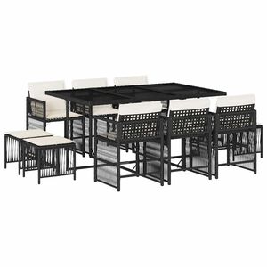vidaXL Ensemble &agrave; manger de jardin 11 pcs coussins noir r&eacute;sine tress&eacute;e