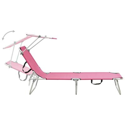 vidaXL Chaise longue pliable avec auvent rose aluminium