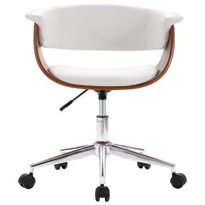 vidaXL Chaise pivotante de bureau Blanc Bois courbé et similicuir