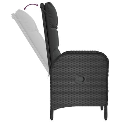 vidaXL Ensemble à manger de jardin avec coussins 3 pcs Noir