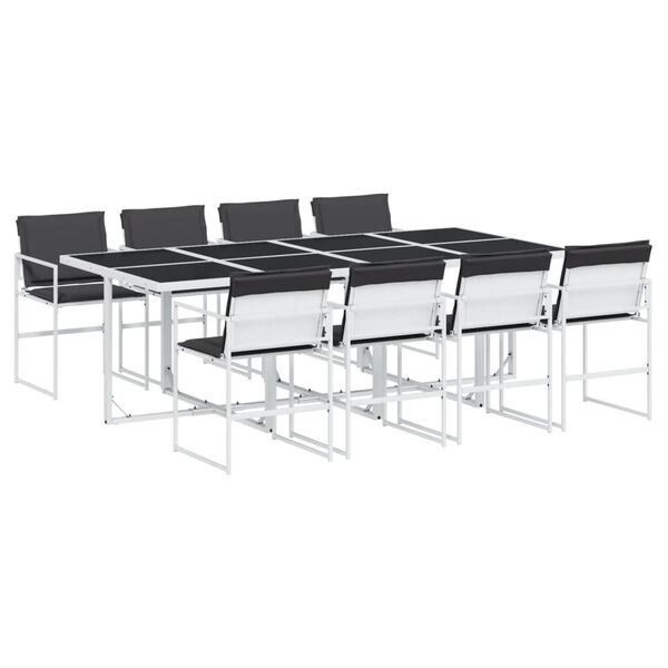 vidaXL Ensemble &agrave; manger de jardin avec coussins 9 pcs blanc textil&egrave;ne