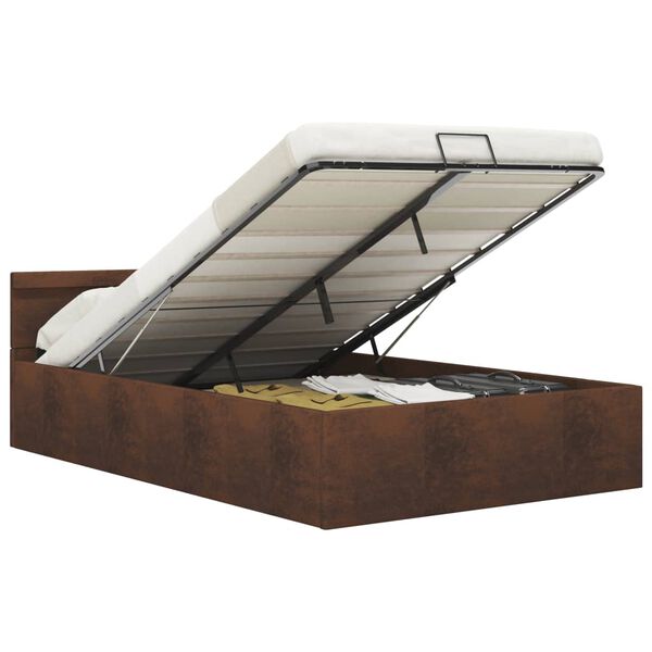 vidaXL Cadre de lit à stockage hydraulique LED marron tissu 120x200 cm