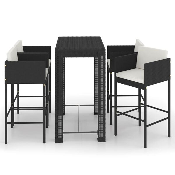 vidaXL Ensemble de bar de jardin 5 pcs et coussins Résine tressée Noir