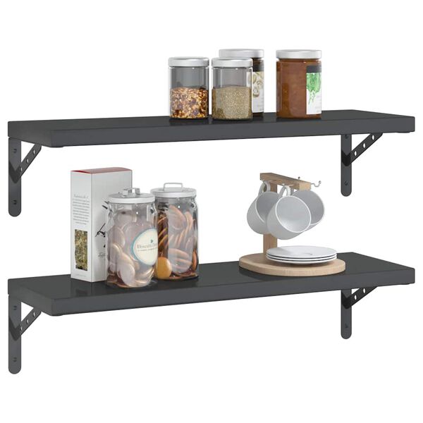 vidaXL &Eacute;tag&egrave;res murales 2 pcs 75x23,5x3 cm noir acier inoxydable