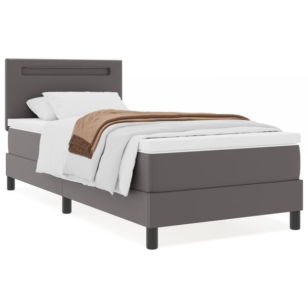 vidaXL Lit &agrave; ressorts avec matelas Gris 90 x 190 cm Simili cuir