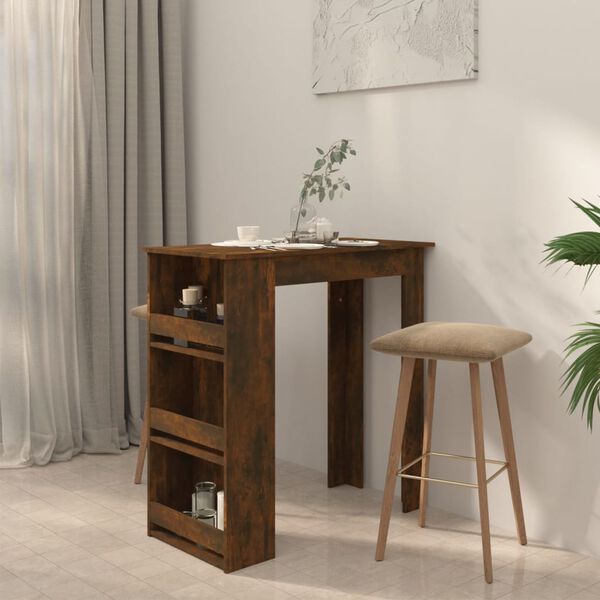 vidaXL Table de bar et étagère de rangement Chêne fumé 102x50x103,5 cm