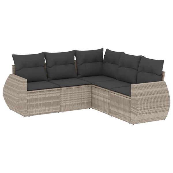 vidaXL Salon de jardin 5 pcs avec coussins gris clair r&eacute;sine tress&eacute;e