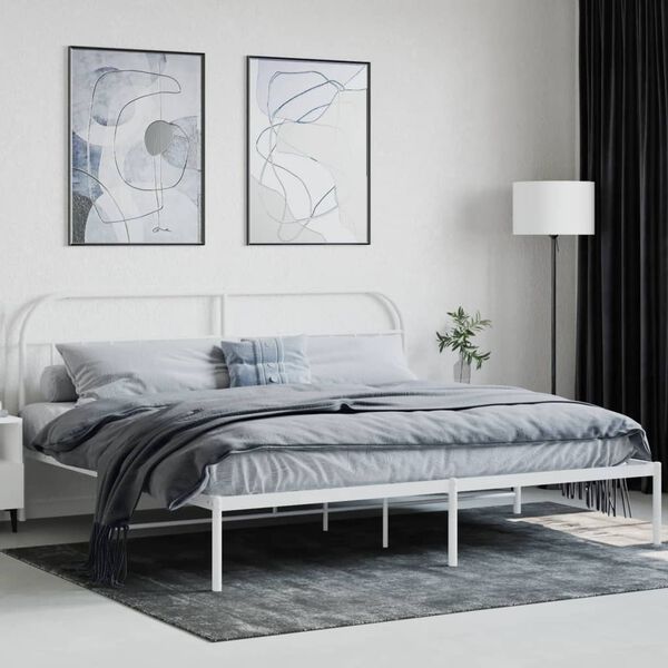 vidaXL Cadre de lit m&eacute;tal sans matelas et t&ecirc;te de lit blanc 200x200 cm