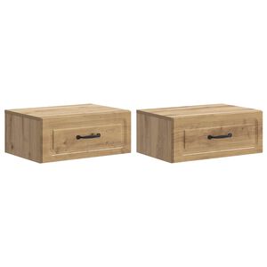 vidaXL Cabinet de chevet mural 2 pc Ch&ecirc;ne artisanal 49 x 34,5 x 20 cm