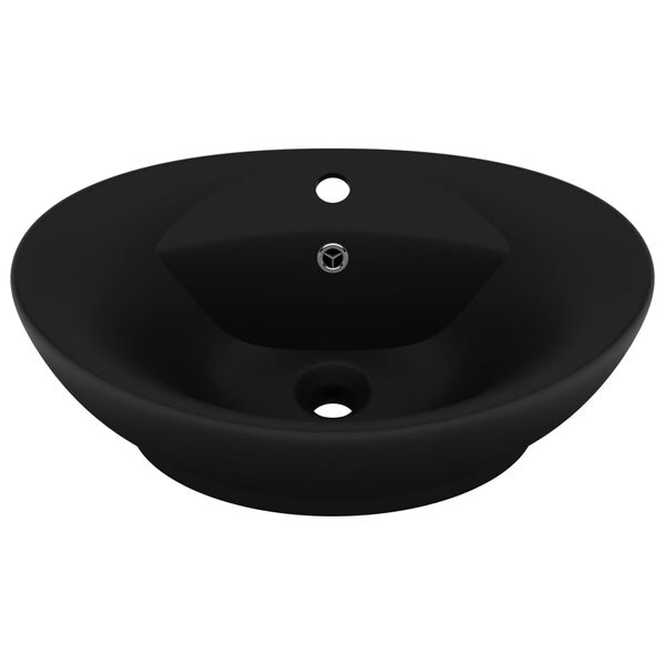 vidaXL Lavabo ovale de luxe &agrave; trop-plein Noir mat 58,5x39 cm C&eacute;ramique
